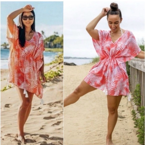 Cleobella Other - Cleobella Pink Palm Print Tassel Coverup Tunic Dress One Size Viscose